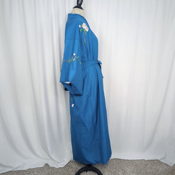 Vintage Kimono Yukata Japanese Small Medium Blue Floral - Picture 9 of 13